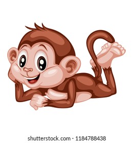 Vector Illustration of a Happy Monkey. Cute Cartoon Monkey Lying  Isolated on a White Background. Happy Animals Set