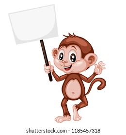 Vector Illustration of a Happy Monkey. Cute Cartoon Monkey Holding a Banner Isolated on a White Background. Happy Animals Set
