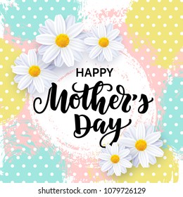 Vector illustration, Happy Mother's day card design with realistic flowers and hand drawn abstract background.