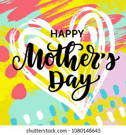 Vector illustration, Happy Mother's day card design with doodle hand drawn abstract paint background.