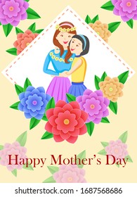 vector illustration of Happy Mother's Day greetings background with mother and kid showing love and affection relationship
