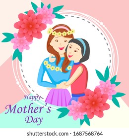 vector illustration of Happy Mother's Day greetings background with mother and kid showing love and affection relationship