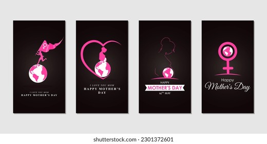 Vector illustration of Happy Mother's Day social media story feed set mockup template set