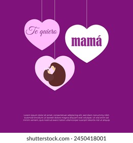 Vector illustration of Happy Mothers Day social media feed template with written spanish text meaning I love you Mom