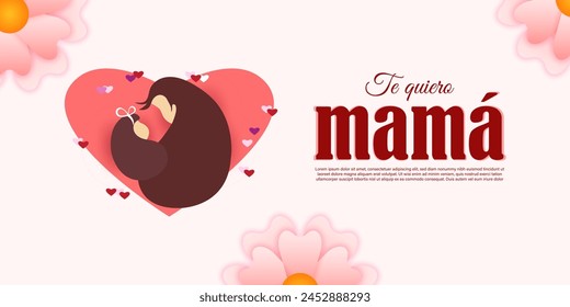 Vector illustration of Happy Mothers Day social media feed template with written Spanish text meaning I love you Mom