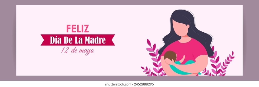 Vector illustration of Happy Mothers Day social media feed template with written Spanish text meaning Happy Mothers Day 12 May