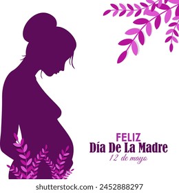 Vector illustration of Happy Mothers Day social media feed template with written Spanish text meaning Happy Mothers Day 12 May