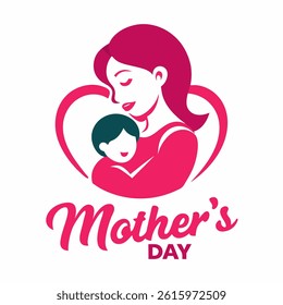Vector illustration. Happy Mothers Day logo vector. "Happy Mothers' Day" mom and child affection concept greeting design for all mother lovers.on white background.