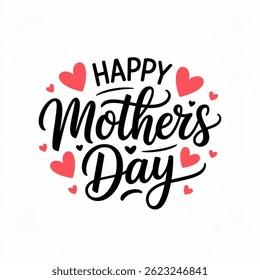 Ilustração vetorial, letras do Dia Feliz das Mães . Ilustração de vetor de caligrafia artesanal. Feliz Dia das Mães conceito isolado no fundo branco.	