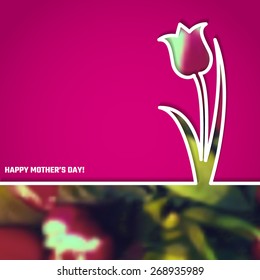 Vector Illustration of Happy Mothers Day Card for Design, Website, Background, Banner. 22th Mays Holiday Gift Element Template with Pink Tulip