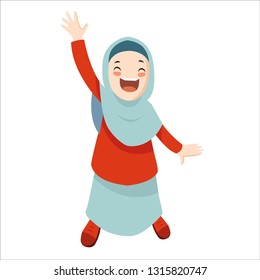 Vector illustration of happy muslim girl.