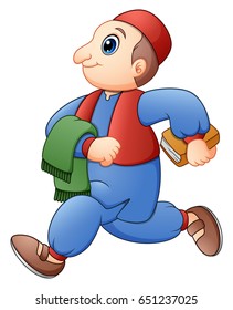Vector illustration of Happy muslim kid cartoon walking