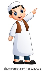 Vector illustration of Happy muslim kid showing