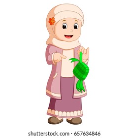 vector illustration of Happy Muslim kid cartoon
