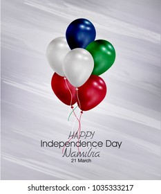 Vector illustration of  Happy Namibia Independence Day 21 March. Balloons with flags isolated on gray background.
