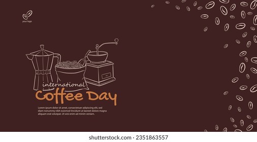 Vector illustration of happy   national Coffee Day. Suitable for greeting card, poster, banner, mobile background. hand draw.