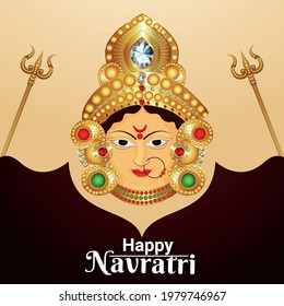 Vector illustration of happy navratri celebration greeting card with Goddess durga face illustration