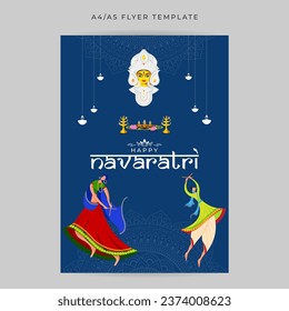 Vector illustration of Happy Navratri social media feed A4 template written hindi text means happy navratri 