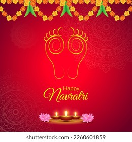 Vector illustration of Happy Navratri wishes greeting card, written Hindi text means happy navratri