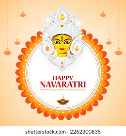 Vector illustration of Happy Navratri wishes greeting card, written Hindi text means happy navratri