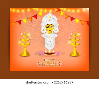 Vector illustration of Happy Navratri wishes greeting card, written Hindi text means happy navratri