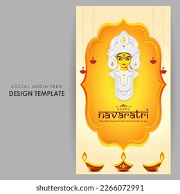 Vector illustration of Happy Navratri wishes social media story feed mockup template