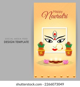 Vector illustration of Happy Navratri wishes social media story feed mockup template