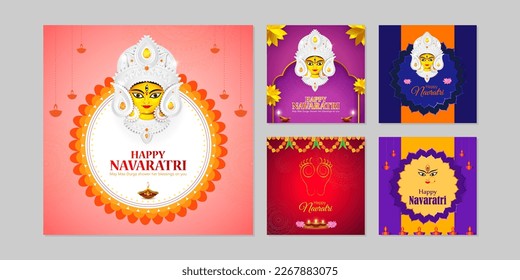 Vector illustration of Happy Navratri wishes social media story feed mockup template