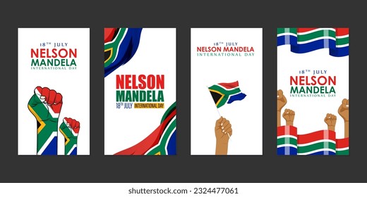 Vector illustration of Happy Nelson Mandela Day social media story feed mockup template