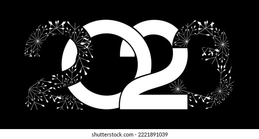 Vector illustration. Happy New 2023 year logo design. Pattern of  snowflakes. Design templates with 2023 typographic logo. Happy new year 2023 symbols collection. Horizontal background. Circles.