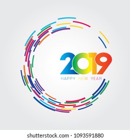 Vector illustration of Happy New Year 2019.