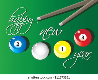 vector illustration  of a happy new year text and billard balls signing 2013