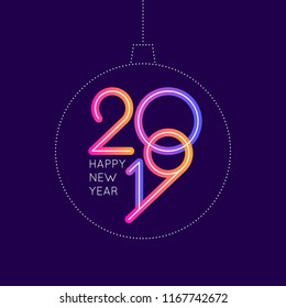 Vector illustration of a Happy New Year poster 2019, with ball. Vector illustration