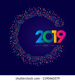 Vector illustration of Happy New Year 2019.