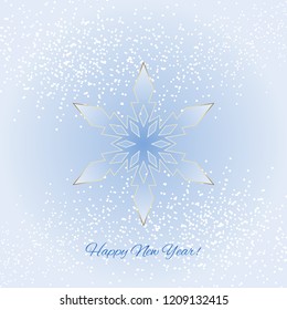 Vector illustration of Happy New Year! Snowflake and snow on a blue background.