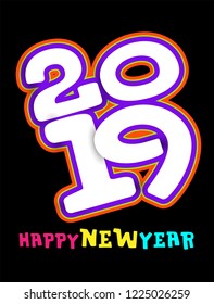 Vector illustration of happy new year 2019 black collors place for text christmas balls 2019