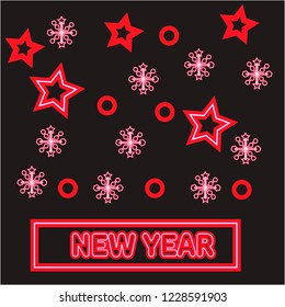 vector illustration of happy new year gold and black collors place for text christmas balls red. stars