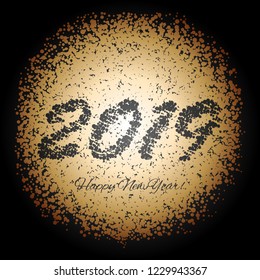 Vector illustration of Happy New Year! Gold ball on a black background.