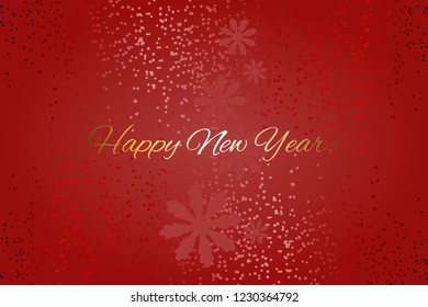 Vector illustration of Happy New Year! Snow and snowflakes. Red background