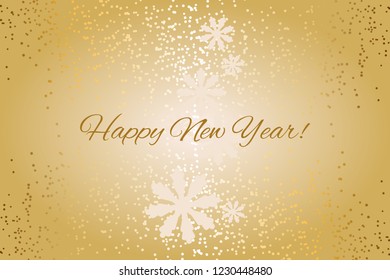 Vector illustration of Happy New Year! Snow and snowflakes on a gold background