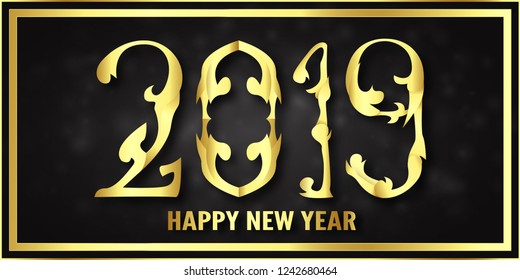 Vector illustration for Happy new year 2019. It's year of the pig. Abstract template with golden design for ceremony the end-of-year.