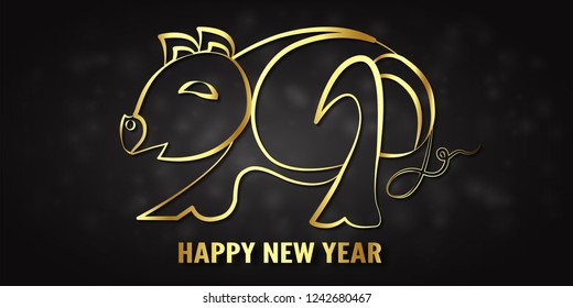 Vector illustration for Happy new year 2019. It's year of the pig. Abstract template with golden design for ceremony the end-of-year.