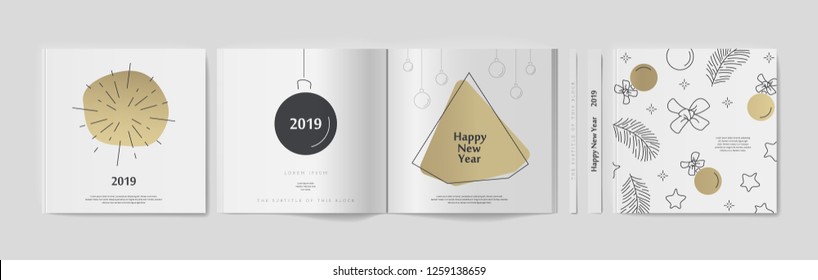 Vector illustration of happy new year 2019  white and black collors place for text square brochure cover design vector