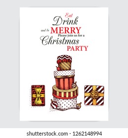 Vector illustration of happy new year. Invitation flyer for a Christmas party in a restaurant.