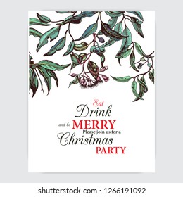 Vector illustration of happy new year. Hand drawn ivite for Christmas party.