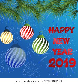 vector illustration of happy new year 2019 christmas balls. Vector illustration