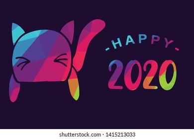 Vector Illustration of Happy New Year 2020 with Cat Animal Icon. Graphic Design for Shirt, Background, Template, Layout, Website, Mobile App and More.