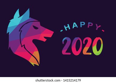 Vector Illustration of Happy New Year 2020 with Wolf Animal Icon. Graphic Design for Shirt, Background, Template, Layout, Website, Mobile App and More.