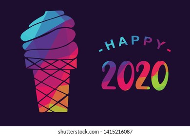 Vector Illustration of Happy New Year 2020 with Ice Cream Food Icon. Graphic Design for Shirt, Background, Template, Layout, Website, Mobile App and More.