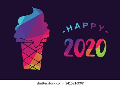 Vector Illustration of Happy New Year 2020 with Ice Cream Food Icon. Graphic Design for Shirt, Background, Template, Layout, Website, Mobile App and More.